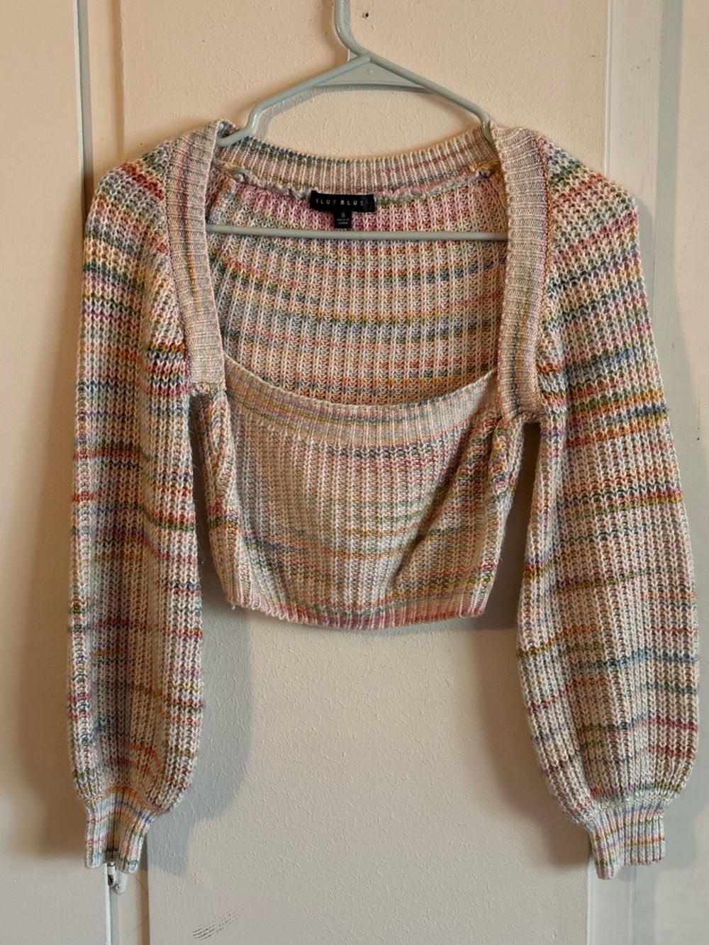 Blue Blush Multicolor Knit Cropped Sweater